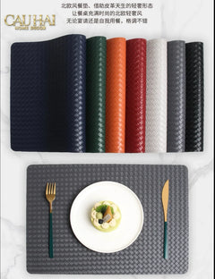Tấm Lót Bàn Ăn Da Đan Bản Màu Đỏ Mận - Rouge Matte Intrecciato Leather Placemat 30x43 - Đỏ Mận-TẤM LÓT BÀN ĂN-CẬU HAI HOME DECOR