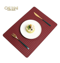 Tấm Lót Bàn Ăn Da Đan Bản Màu Đỏ Mận - Rouge Matte Intrecciato Leather Placemat 30x43 - Đỏ Mận-TẤM LÓT BÀN ĂN-CẬU HAI HOME DECOR