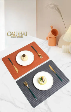 Tấm Lót Bàn Ăn Da Đan Bản Màu Đỏ Mận - Rouge Matte Intrecciato Leather Placemat 30x43 - Đỏ Mận-TẤM LÓT BÀN ĂN-CẬU HAI HOME DECOR