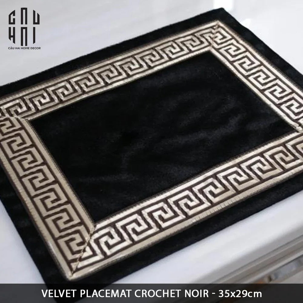Tấm Lót Nhung Crochet - Velvet Placemat Crochet Noir-TẤM LÓT BÀN ĂN-CẬU HAI HOME DECOR