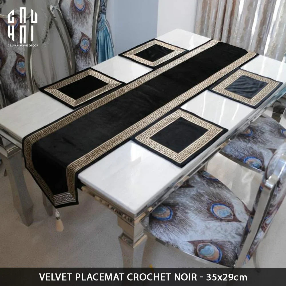Tấm Lót Nhung Crochet - Velvet Placemat Crochet Noir-TẤM LÓT BÀN ĂN-CẬU HAI HOME DECOR