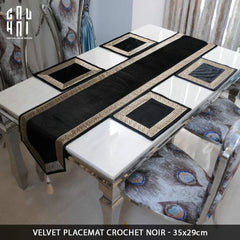 Tấm Lót Nhung Crochet - Velvet Placemat Crochet Noir-TẤM LÓT BÀN ĂN-CẬU HAI HOME DECOR