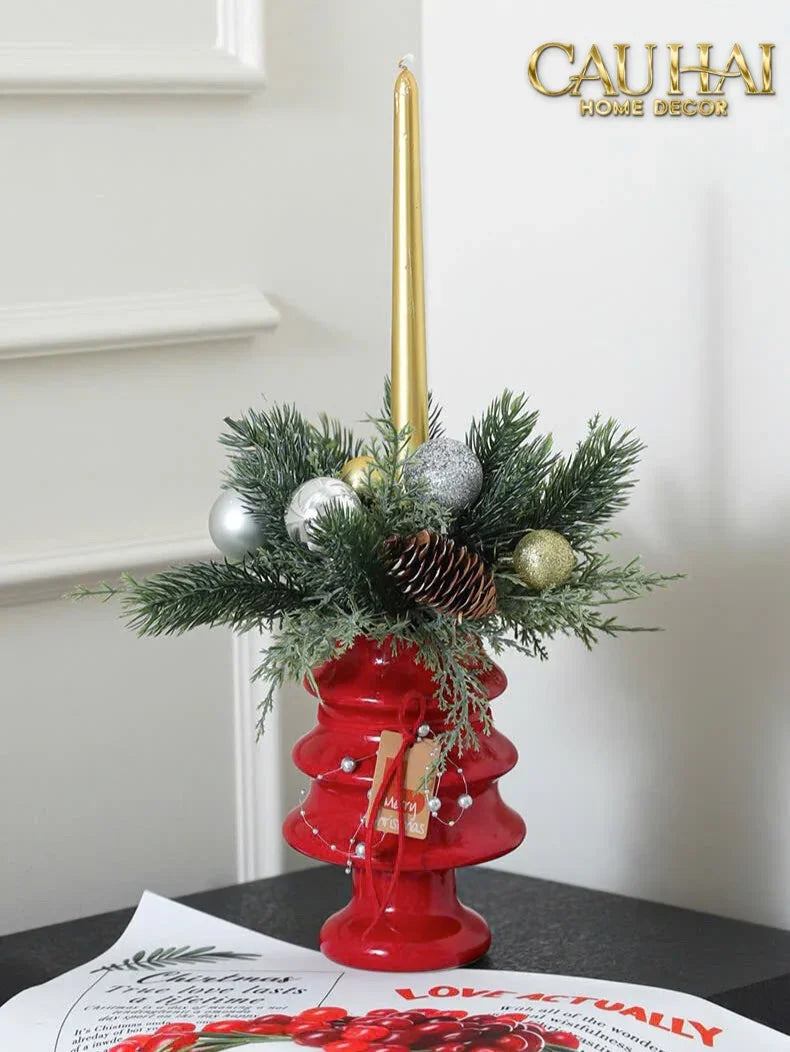 Tết Couture - Bình Hoa Christmas Mistletoe Pine Tree Vase Up-BÌNH HOA-CẬU HAI HOME DECOR