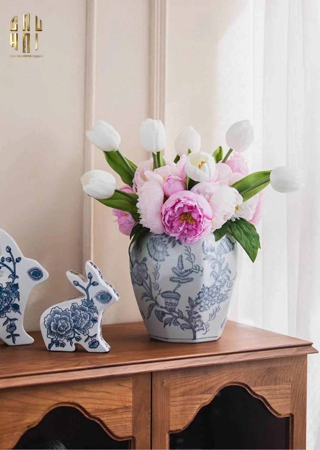 "Tết" Couture - Bình Hoa Sứ Tráng Men Indochine Flora 11.5x29.5-BÌNH HOA-CẬU HAI HOME DECOR