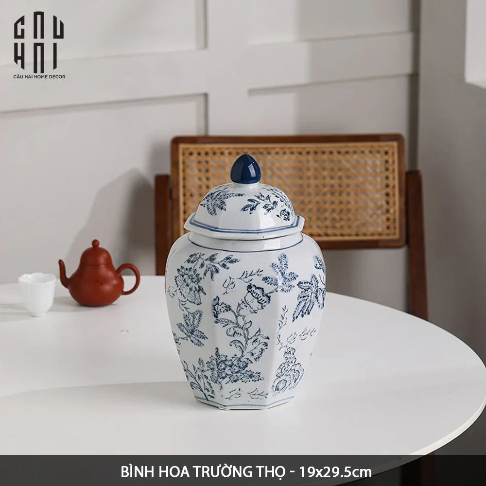 "Tết" Couture - Bình Hoa Sứ Tráng Men Indochine Flora 11.5x29.5-BÌNH HOA-Đối tác tại Trung Quốc theo từng đơn đặt hàng-CẬU HAI HOME DECOR
