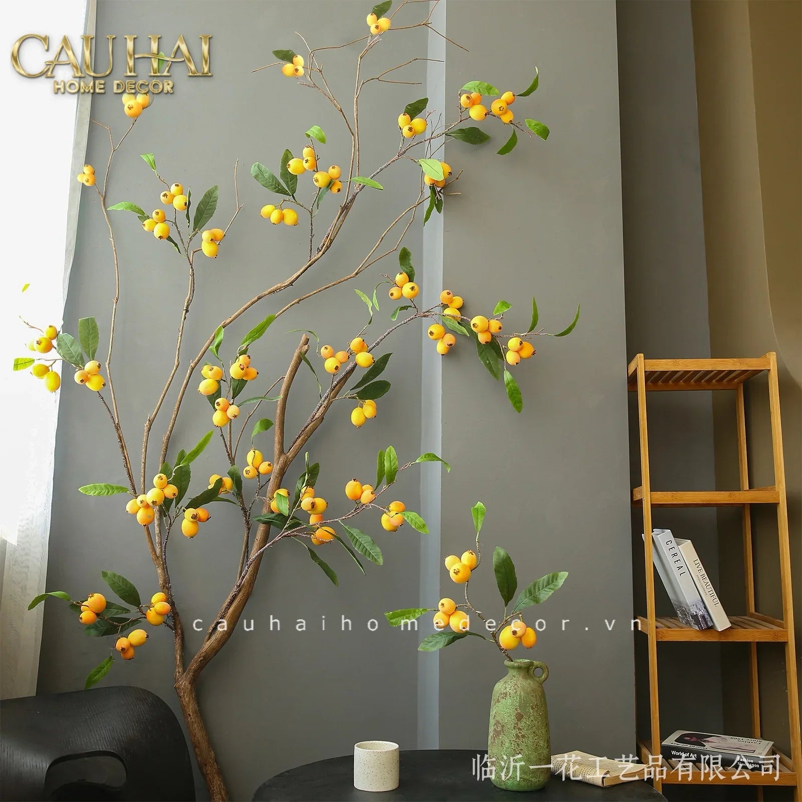Tết Couture - Cành Hồng Bì 105CM-Hoa Lụa-CẬU HAI HOME DECOR