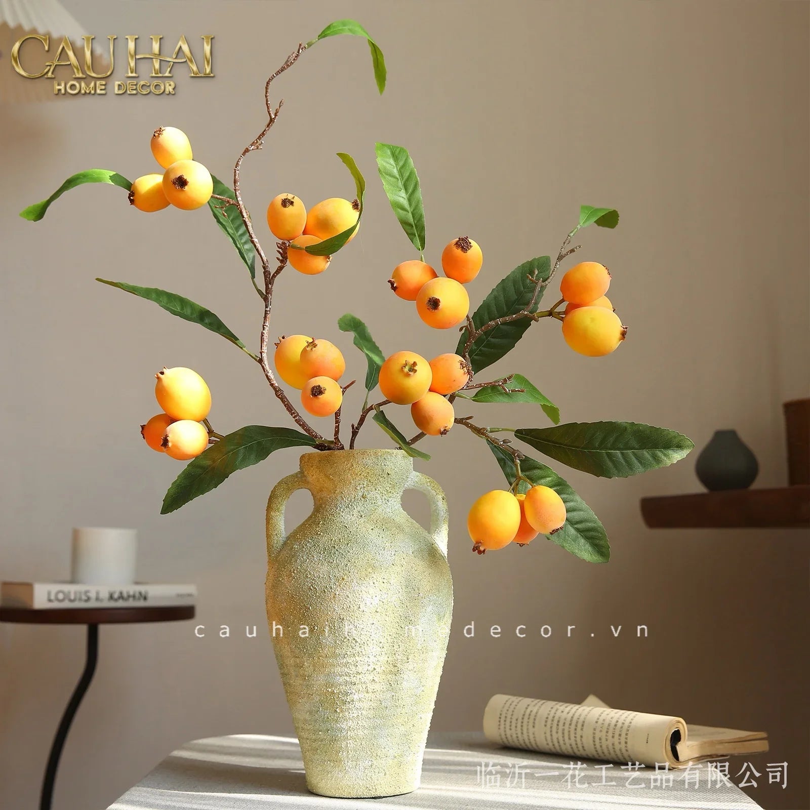 Tết Couture - Cành Hồng Bì 105CM-Hoa Lụa-CẬU HAI HOME DECOR