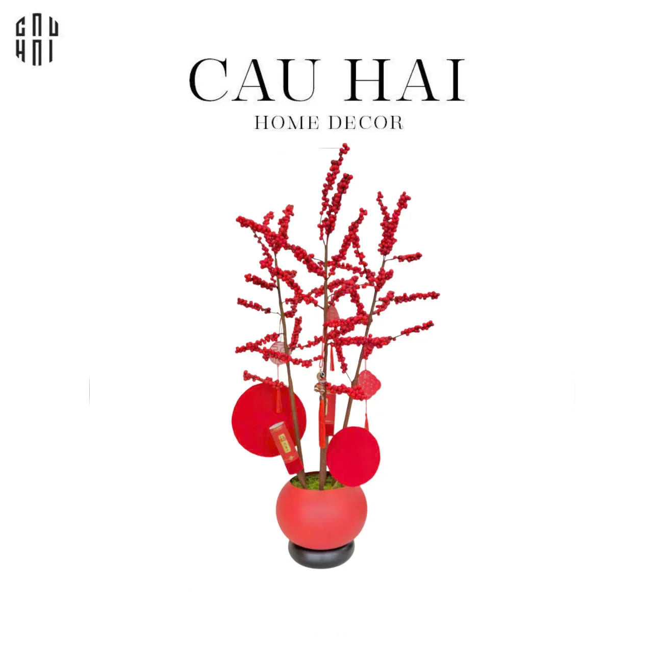 Tết Couture - Chậu Đào Đông Crimson Winterberry Festive-BÌNH HOA-CẬU HAI HOME DECOR