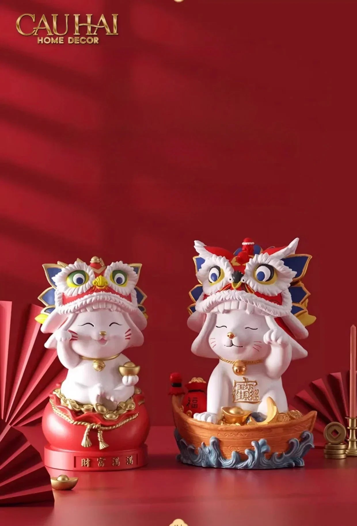Tết Couture - Gift Set Tượng Mèo Kim Lân Song Hỷ - Phúc An-TƯỢNG TRANG TRÍ-CẬU HAI HOME DECOR