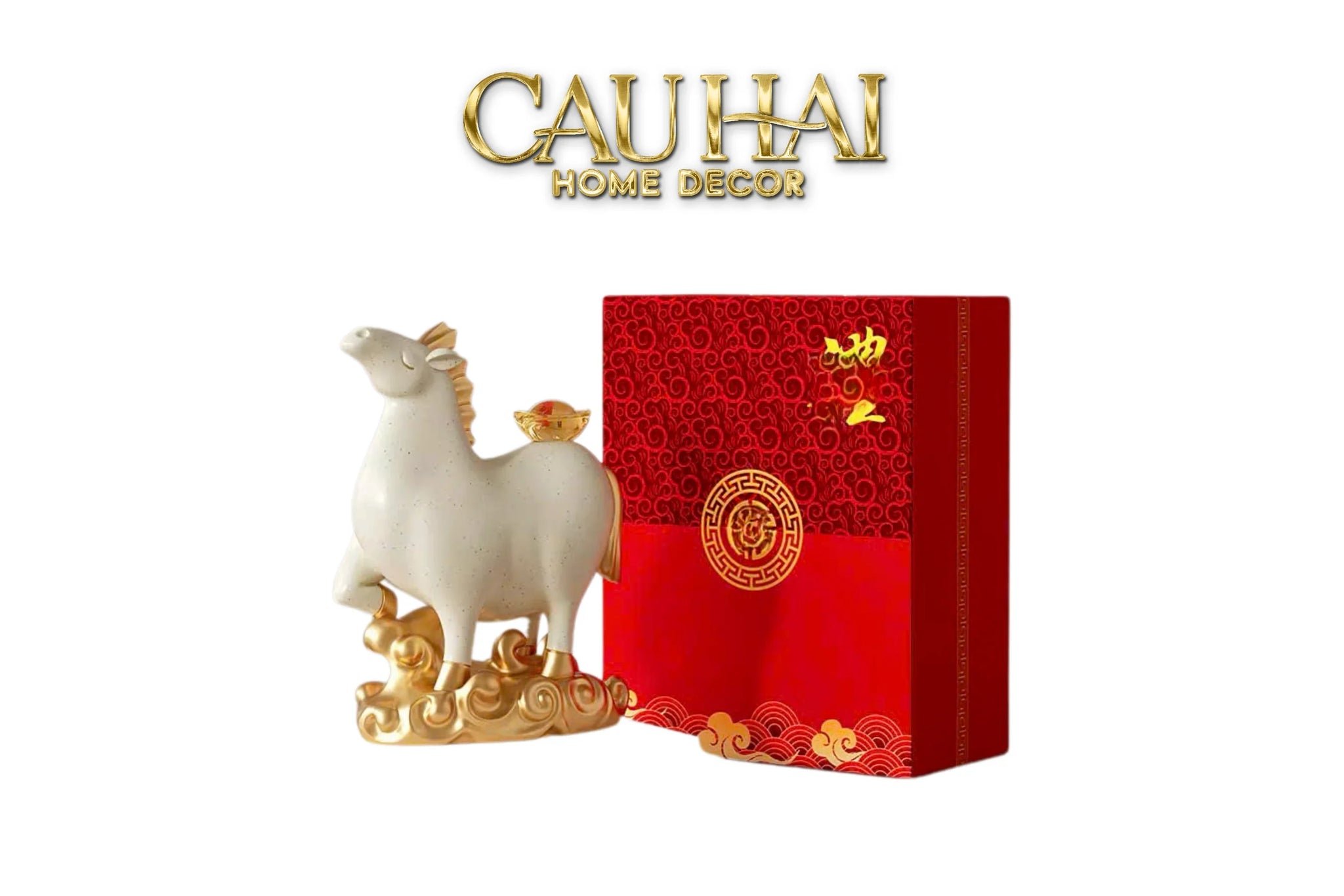 Tết Couture - Gift Set Tượng Ngựa Bạch Mã Kim Nguyên Bảo 2026-TƯỢNG TRANG TRÍ-CẬU HAI HOME DECOR