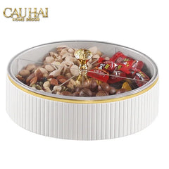 Tết Couture - Hộp Bánh Mứt Da 2 Tầng Lux Leather L’Or Antler - Ivoire / Sienna-Lọ kẹo Canister Bonbonnière-CẬU HAI HOME DECOR