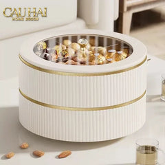 Tết Couture - Hộp Bánh Mứt Da 2 Tầng Lux Leather L’Or Antler - Ivoire / Sienna-Lọ kẹo Canister Bonbonnière-CẬU HAI HOME DECOR