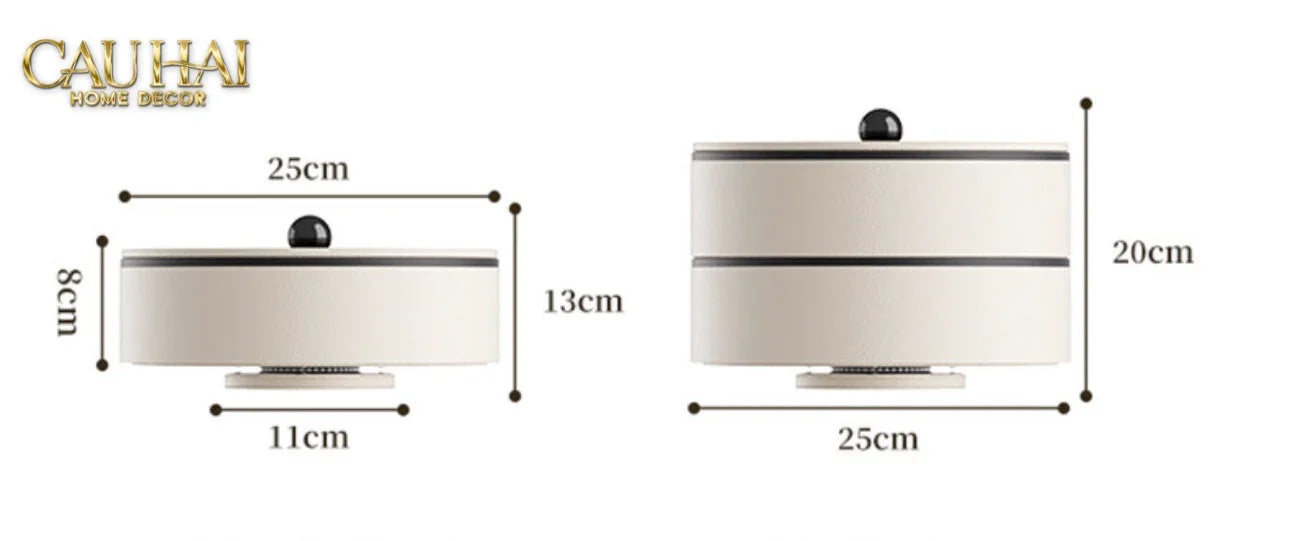 Tết Couture - Hộp Bánh Mứt Da 2 Tầng Lux Leather L’Or Antler - Ivoire / Sienna-Lọ kẹo Canister Bonbonnière-CẬU HAI HOME DECOR