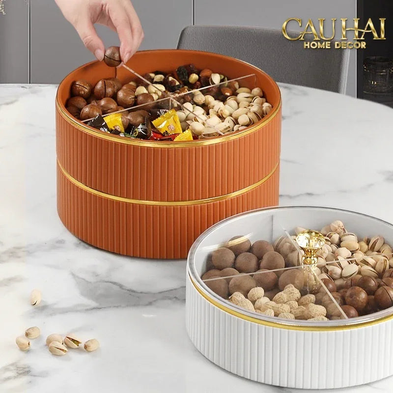 Tết Couture - Hộp Bánh Mứt Da 2 Tầng Lux Leather L’Or Antler - Ivoire / Sienna-Lọ kẹo Canister Bonbonnière-CẬU HAI HOME DECOR