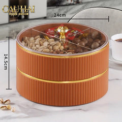 Tết Couture - Hộp Bánh Mứt Da 2 Tầng Lux Leather L’Or Antler - Ivoire / Sienna-Lọ kẹo Canister Bonbonnière-CẬU HAI HOME DECOR