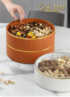 Tết Couture - Hộp Bánh Mứt Da 2 Tầng Lux Leather L’Or Antler - Ivoire / Sienna-Lọ kẹo Canister Bonbonnière-CẬU HAI HOME DECOR