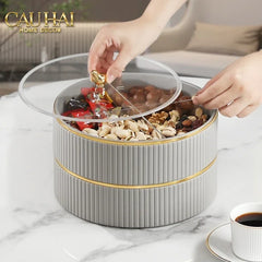 Tết Couture - Hộp Bánh Mứt Da 2 Tầng Lux Leather L’Or Antler - Ivoire / Sienna-Lọ kẹo Canister Bonbonnière-CẬU HAI HOME DECOR