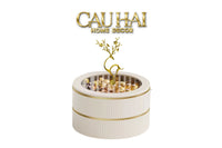 Tết Couture - Hộp Bánh Mứt Da 2 Tầng Lux Leather L’Or Antler - Ivoire / Sienna-Lọ kẹo Canister Bonbonnière-CẬU HAI HOME DECOR