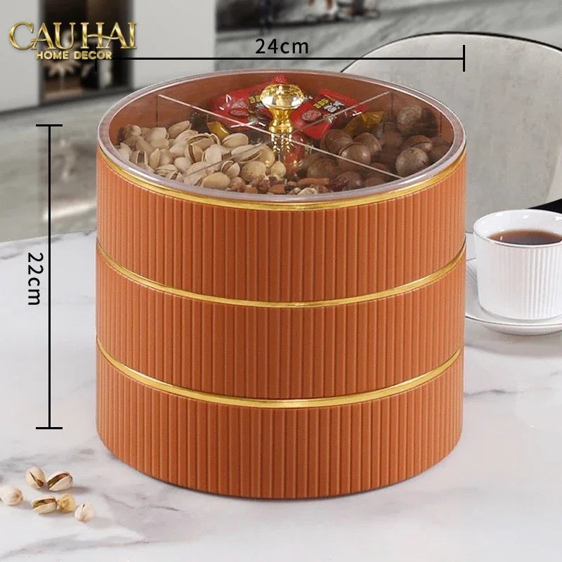 Tết Couture - Hộp Bánh Mứt Da 2 Tầng Lux Leather L’Or Antler - Ivoire / Sienna-Lọ kẹo Canister Bonbonnière-CẬU HAI HOME DECOR