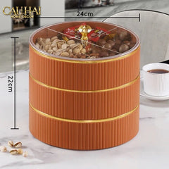 Tết Couture - Hộp Bánh Mứt Da 2 Tầng Lux Leather L’Or Antler - Ivoire / Sienna-Lọ kẹo Canister Bonbonnière-CẬU HAI HOME DECOR
