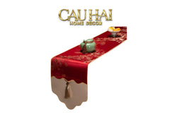 Tết Couture - Khăn Trải Bàn Kim Diệp Hoàng Ngân 2m4 Luxury Embroidered Silk Table Runner-KHĂN TRẢI BÀN-CẬU HAI HOME DECOR