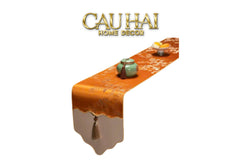 Tết Couture - Khăn Trải Bàn Kim Diệp Hoàng Ngân 2m4 Luxury Embroidered Silk Table Runner-KHĂN TRẢI BÀN-CẬU HAI HOME DECOR