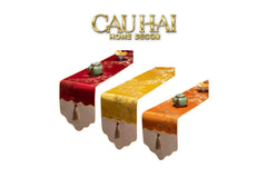 Tết Couture - Khăn Trải Bàn Kim Diệp Hoàng Ngân 2m4 Luxury Embroidered Silk Table Runner-KHĂN TRẢI BÀN-CẬU HAI HOME DECOR