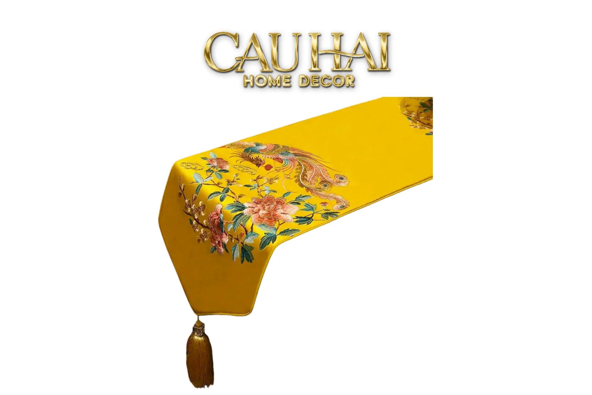 Tết Couture - Khăn Trải Bàn Kim Loan Tường Hoà 2m1x33 Luxury Embroidered Silk Table Runner-KHĂN TRẢI BÀN-CẬU HAI HOME DECOR