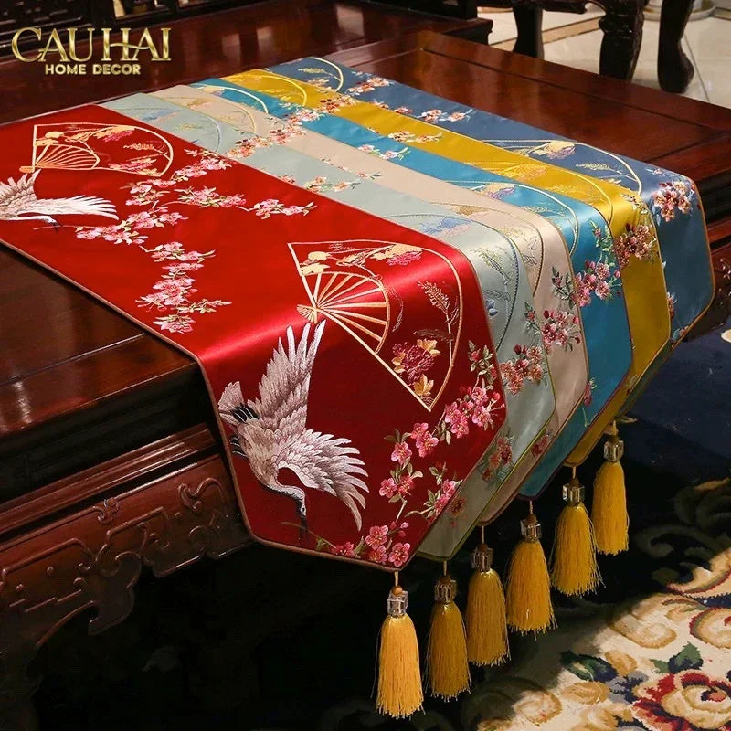 Tết Couture - Khăn Trải Bàn Kim Loan Tường Hoà 2m1x33 Luxury Embroidered Silk Table Runner-KHĂN TRẢI BÀN-Đối tác tại Trung Quốc theo từng đơn đặt hàng-CẬU HAI HOME DECOR