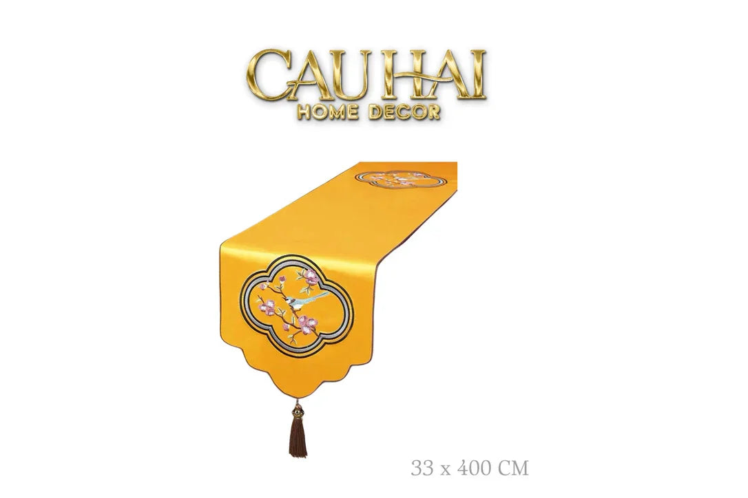 Tết Couture – Khăn Trải Bàn Kim Tú Hoa Khai | Table Runner 33x400-KHĂN TRẢI BÀN-CẬU HAI HOME DECOR