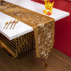 Tết Couture - Khăn Trải Bàn Lụa Satin Mai Lan Cúc Trúc Luxury Brocade Silk Table Runner 4M-KHĂN TRẢI BÀN-CẬU HAI HOME DECOR