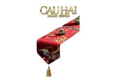 Tết Couture - Khăn Trải Bàn Lụa Thêu Chu Tước 2m4 Luxury Embroidered Silk Table Runner-KHĂN TRẢI BÀN-CẬU HAI HOME DECOR