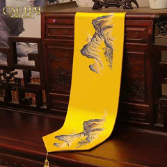 Tết Couture - Khăn Trải Bàn Lụa Thêu Kim Sơn Thuỷ Đồ 2m7 & 3m Table Runner-KHĂN TRẢI BÀN-CẬU HAI HOME DECOR