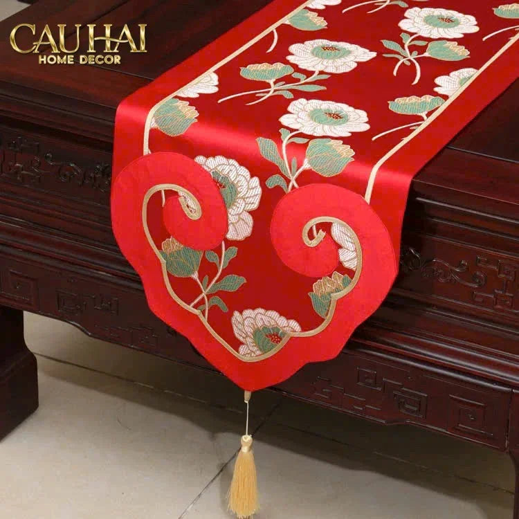 Tết Couture - Khăn Trải Bàn Phú Quý Mẫu Đơn 2m4-KHĂN TRẢI BÀN-CẬU HAI HOME DECOR