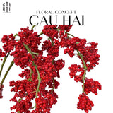 Tết Couture - Set 2 Cành Đào Đông Petite Grappe Rouge D’Hiver-Hoa Lụa-CẬU HAI HOME DECOR