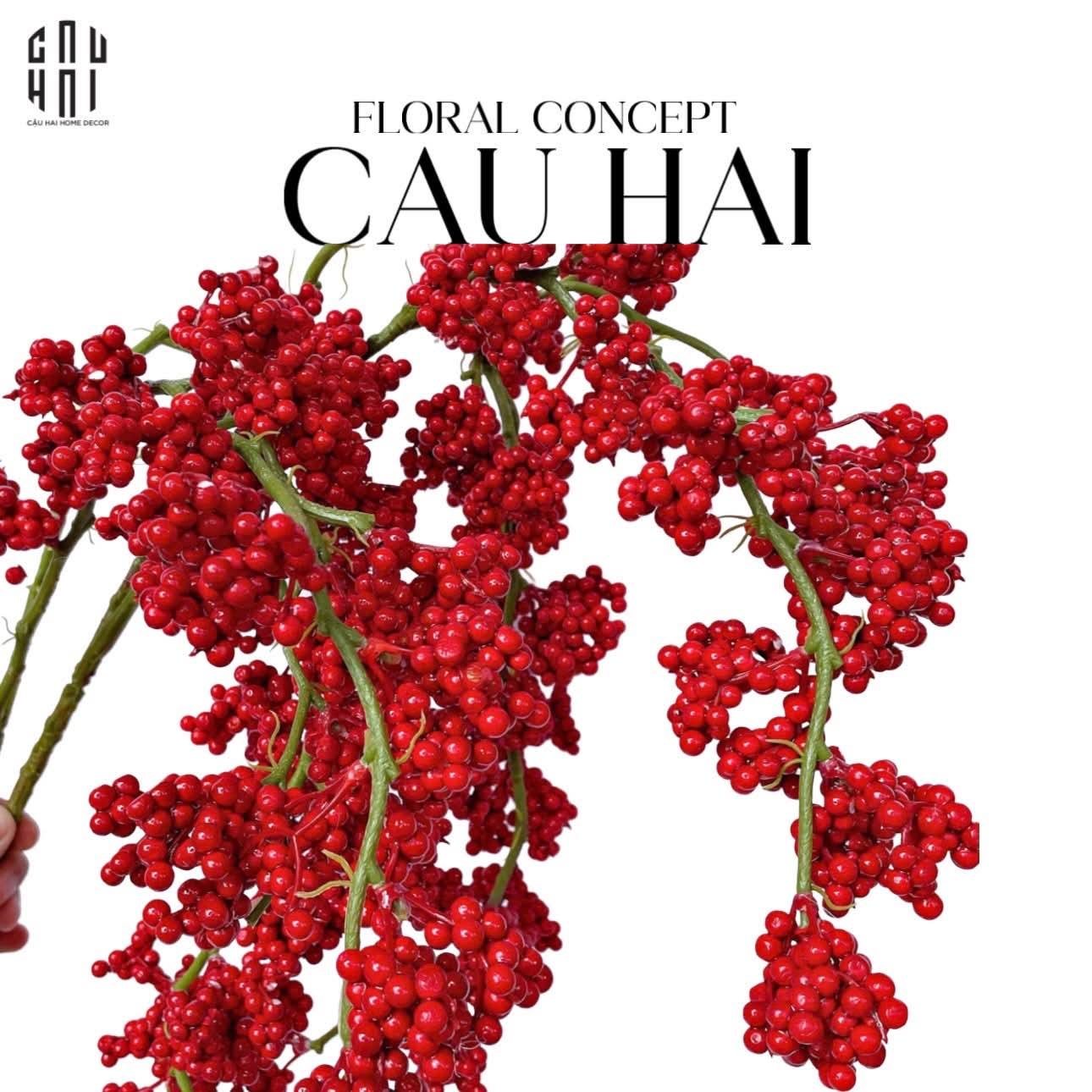 Tết Couture - Set 2 Cành Đào Đông Petite Grappe Rouge D’Hiver-Hoa Lụa-CẬU HAI HOME DECOR