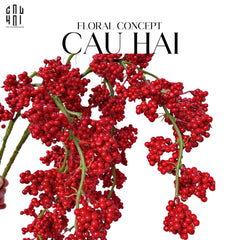 Tết Couture - Set 2 Cành Đào Đông Petite Grappe Rouge D’Hiver-Hoa Lụa-CẬU HAI HOME DECOR