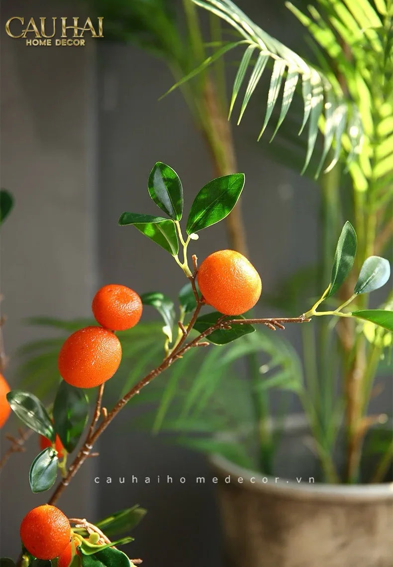 Tết Couture - Set 2 Cành Quả Quýt Tangerines Ember/Amber-Hoa Lụa-CẬU HAI HOME DECOR