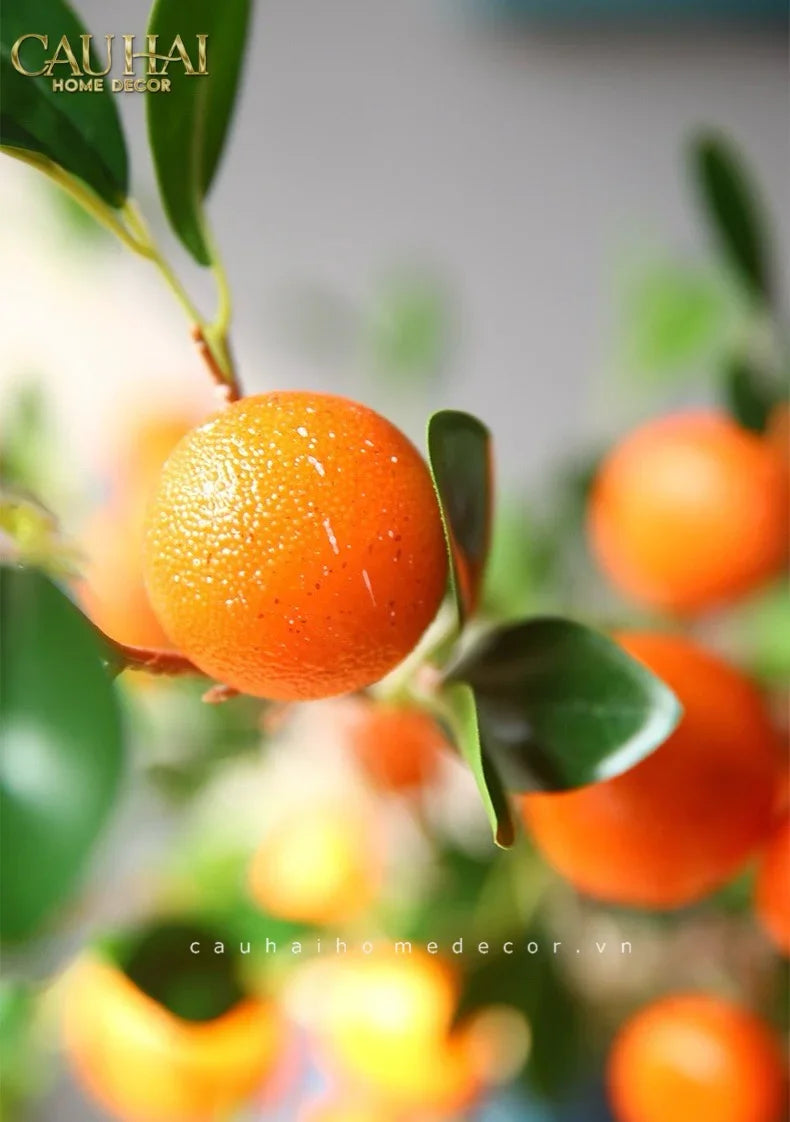 Tết Couture - Set 2 Cành Quả Quýt Tangerines Ember/Amber-Hoa Lụa-CẬU HAI HOME DECOR