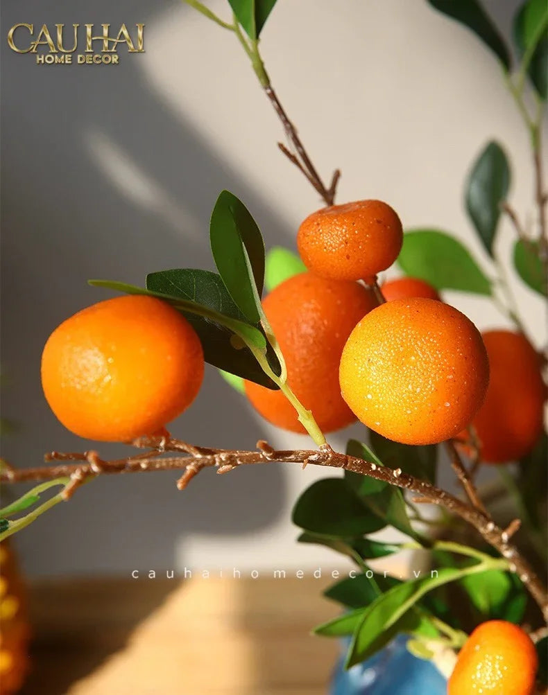 Tết Couture - Set 2 Cành Quả Quýt Tangerines Ember/Amber-Hoa Lụa-CẬU HAI HOME DECOR