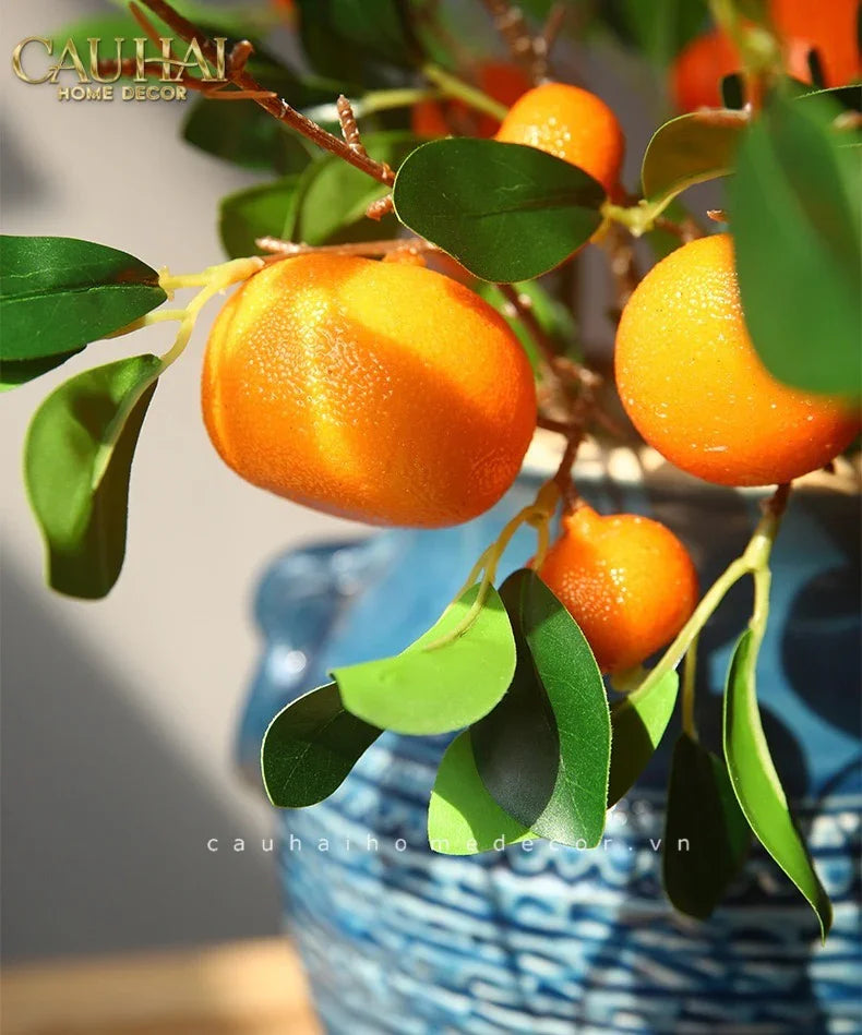 Tết Couture - Set 2 Cành Quả Quýt Tangerines Ember/Amber-Hoa Lụa-CẬU HAI HOME DECOR
