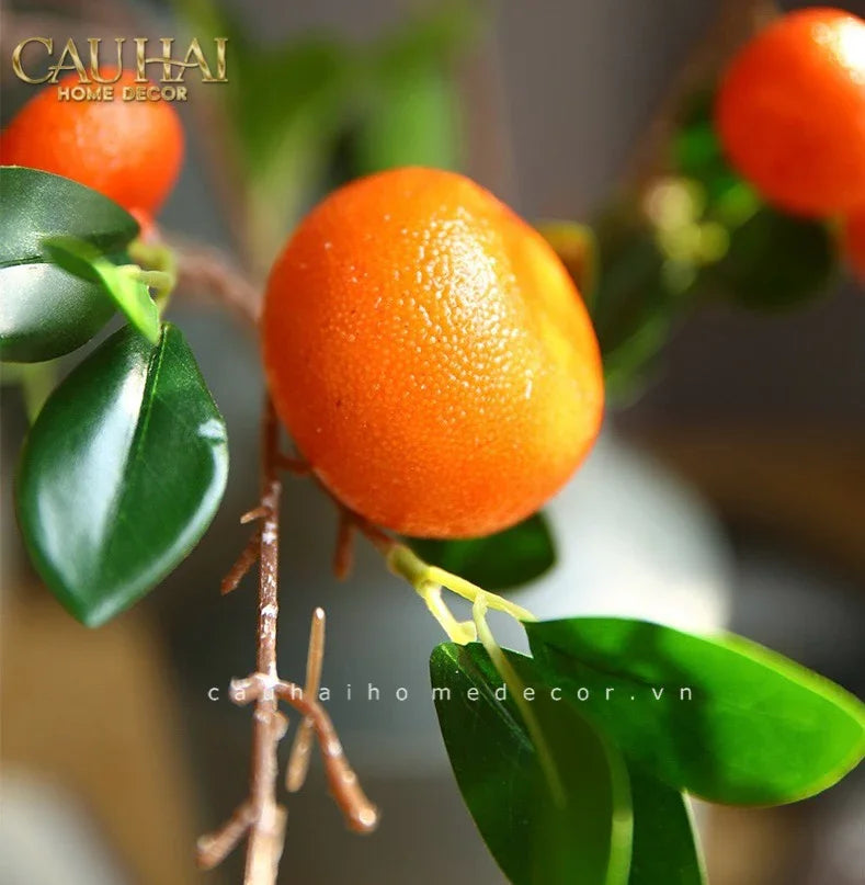 Tết Couture - Set 2 Cành Quả Quýt Tangerines Ember/Amber-Hoa Lụa-CẬU HAI HOME DECOR