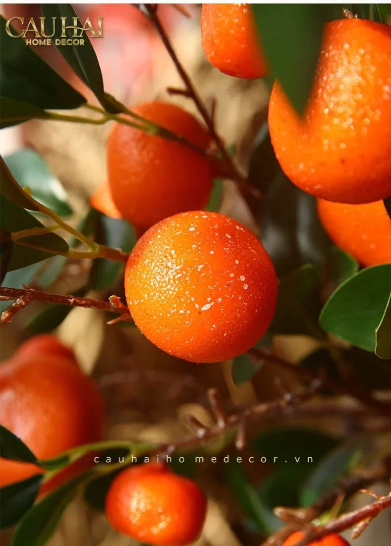 Tết Couture - Set 2 Cành Quả Quýt Tangerines Ember/Amber-Hoa Lụa-CẬU HAI HOME DECOR