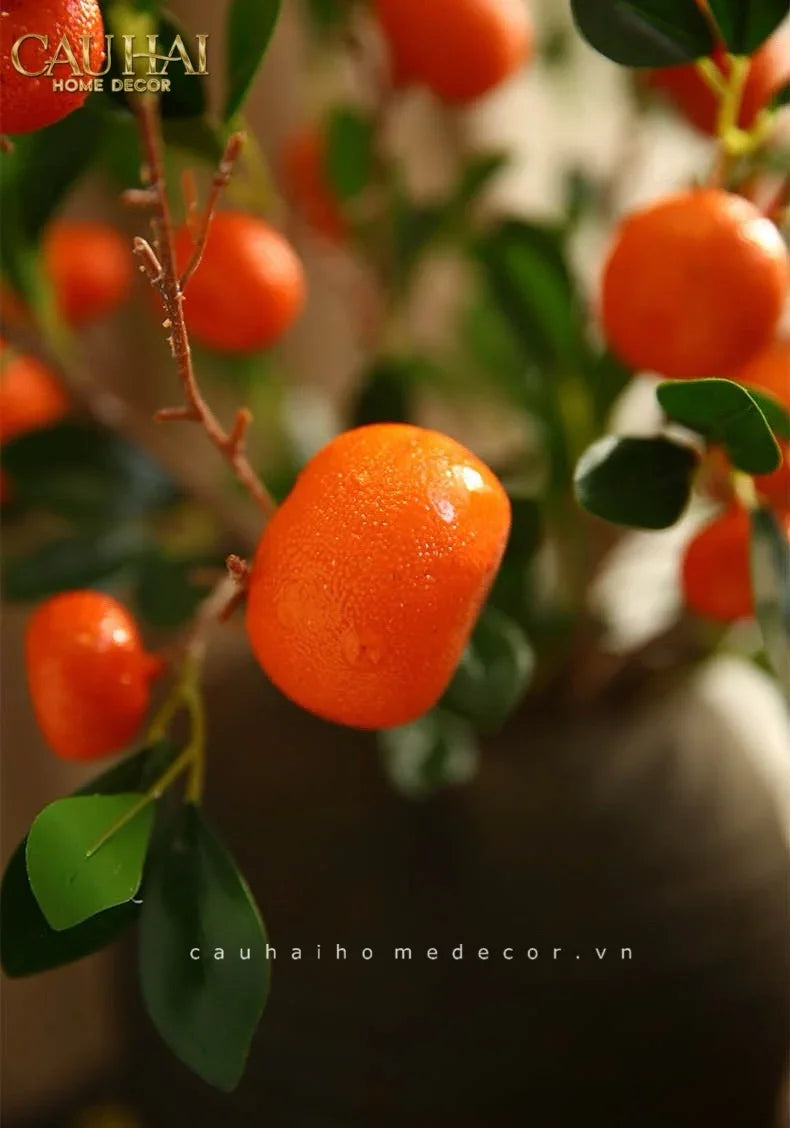 Tết Couture - Set 2 Cành Quả Quýt Tangerines Ember/Amber-Hoa Lụa-CẬU HAI HOME DECOR