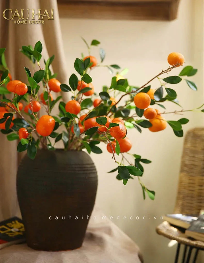 Tết Couture - Set 2 Cành Quả Quýt Tangerines Ember/Amber-Hoa Lụa-CẬU HAI HOME DECOR
