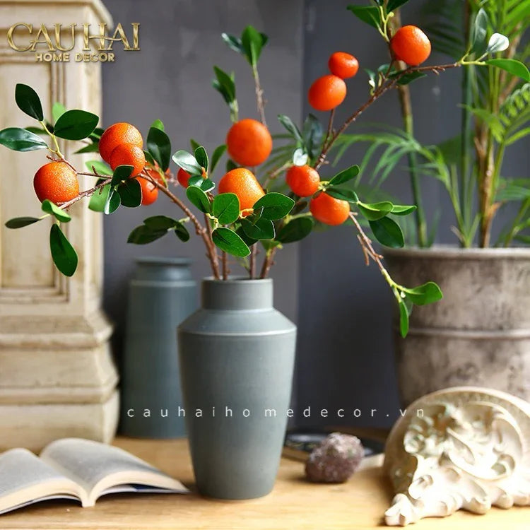 Tết Couture - Set 2 Cành Quả Quýt Tangerines Ember/Amber-Hoa Lụa-CẬU HAI HOME DECOR