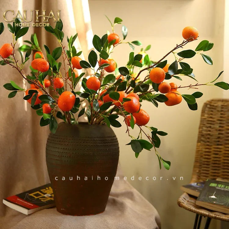 Tết Couture - Set 2 Cành Quả Quýt Tangerines Ember/Amber-Hoa Lụa-CẬU HAI HOME DECOR