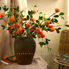 Tết Couture - Set 2 Cành Quả Quýt Tangerines Ember/Amber-Hoa Lụa-CẬU HAI HOME DECOR