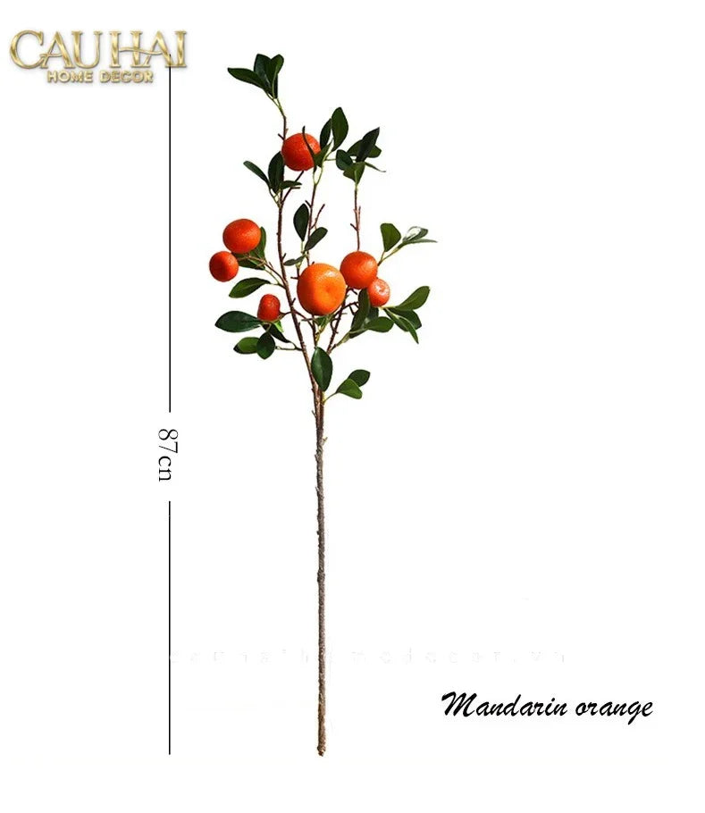 Tết Couture - Set 2 Cành Quả Quýt Tangerines Ember/Amber-Hoa Lụa-CẬU HAI HOME DECOR
