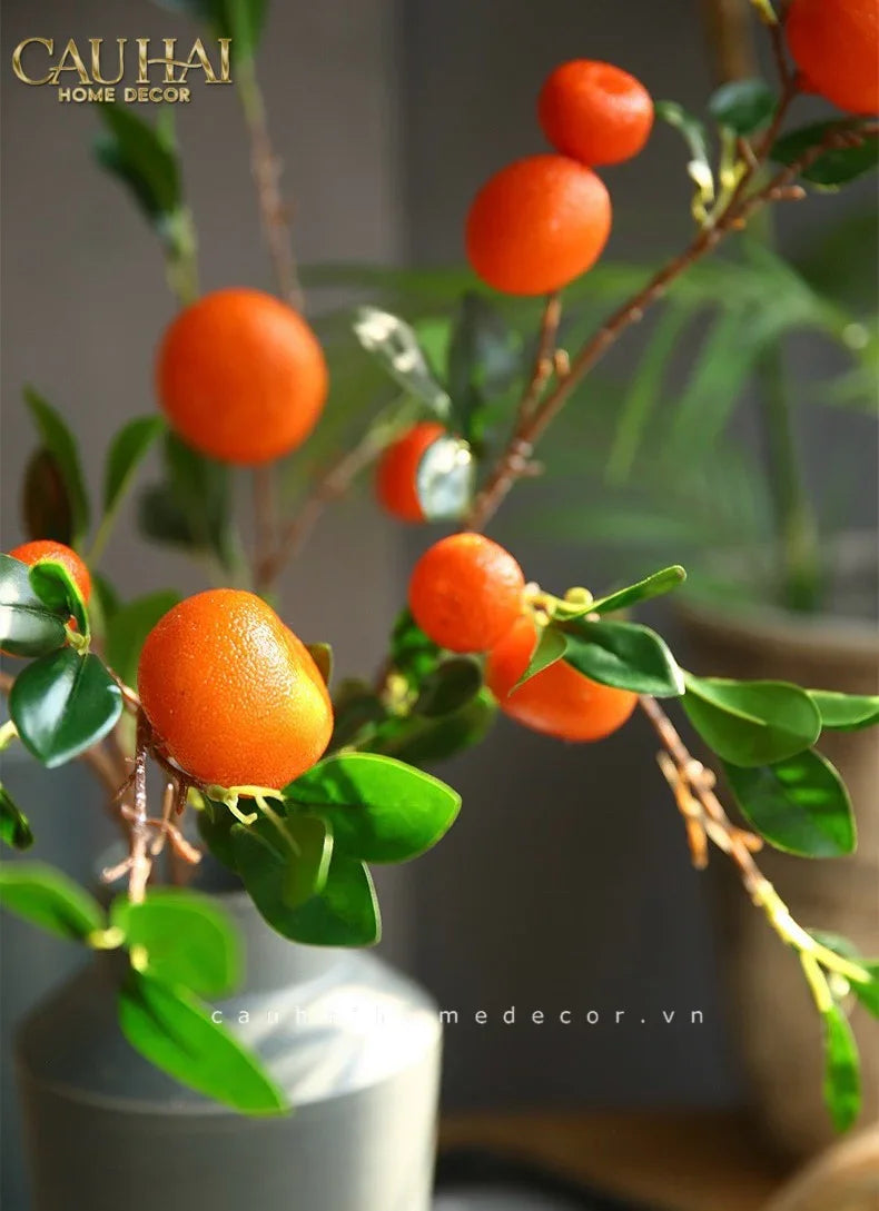 Tết Couture - Set 2 Cành Quả Quýt Tangerines Ember/Amber-Hoa Lụa-CẬU HAI HOME DECOR